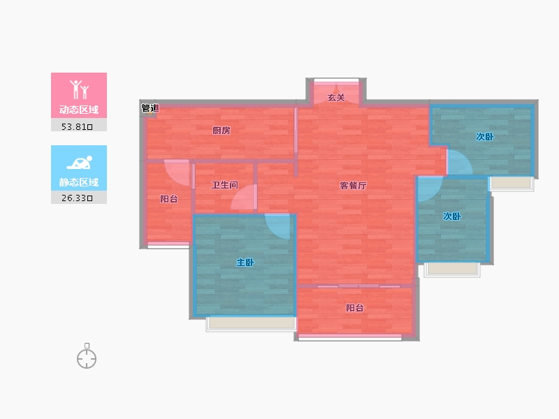 重庆-重庆市-阅璟山B1号楼,B2号楼73m²-73.00-户型库-动静分区