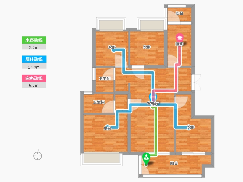 重庆-重庆市-溪山玥3号楼建面99m2套内84m2-84.01-户型库-动静线