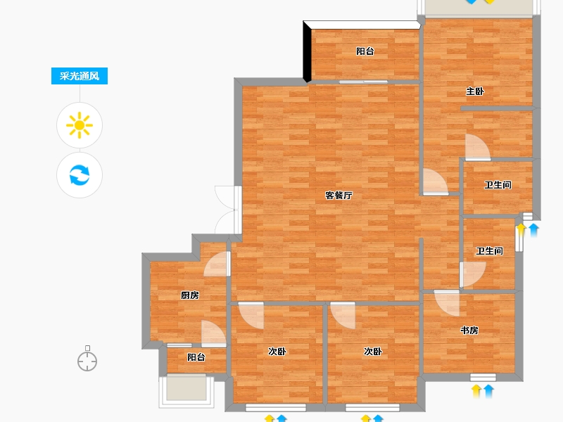 重庆-重庆市-荣盛滨江华府套内127m2-102.48-户型库-采光通风