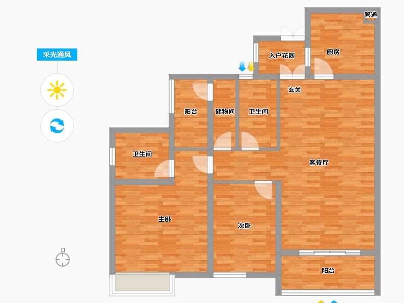 重庆-重庆市-西海岸凯悦5号楼,26号楼,27号楼,30号楼105m²-104.99-户型库-采光通风