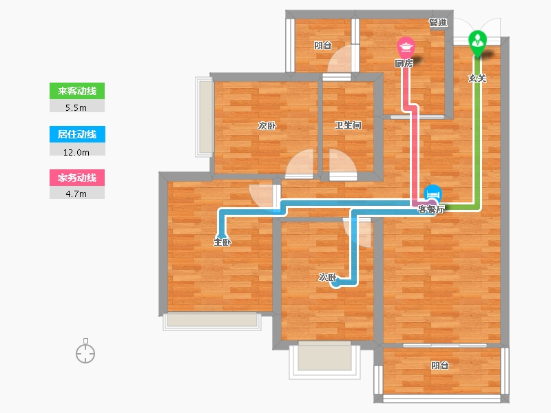 重庆-重庆市-阅璟山C3号楼,C1号楼73m²-72.99-户型库-动静线