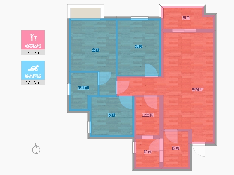 重庆-重庆市-协信敬澜山高层10号楼套内78m2-77.57-户型库-动静分区