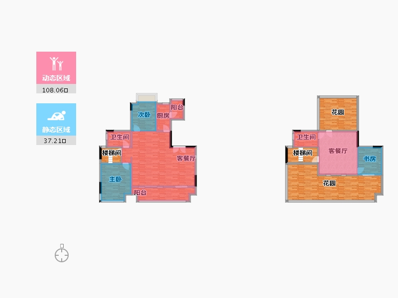 重庆-重庆市-协信敬澜山别墅9号楼,别墅11号楼套内119m2-197.06-户型库-动静分区