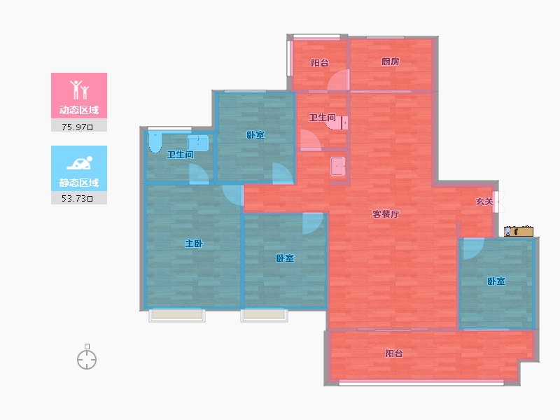 重庆-重庆市-中建湖山印象1期18号楼,2期洋房2号楼131.35㎡-120.24-户型库-动静分区