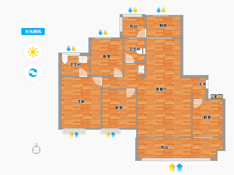 重庆-重庆市-中建湖山印象1期18号楼,2期洋房2号楼131.35㎡-120.24-户型库-采光通风