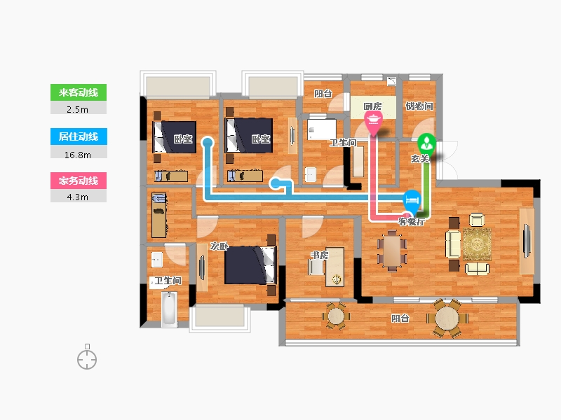 重庆-重庆市-富力白鹭湾1-2地块12，13号楼145m²-108.74-户型库-动静线