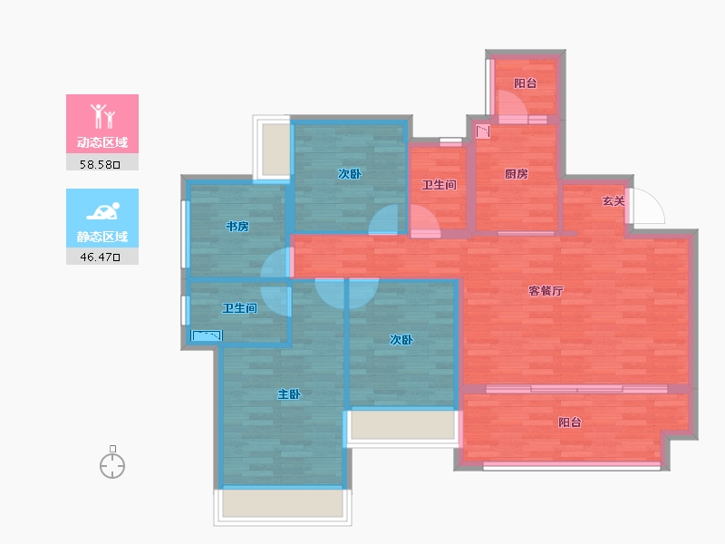 重庆-重庆市-富力白鹭湾9地块6,7。1,2号楼,4号楼120m²-92.88-户型库-动静分区