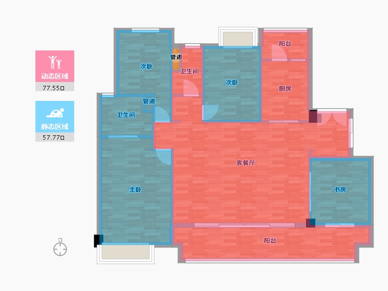 重庆-重庆市-万科金开悦府套内121m²-122.25-户型库-动静分区