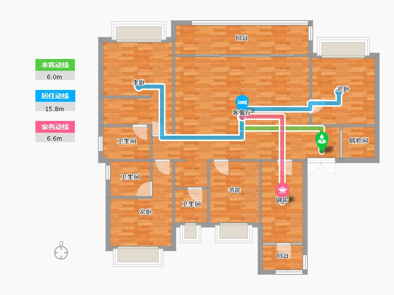 重庆-重庆市-北辰悦来壹号3期5号楼,3期9号楼套内162㎡-132.58-户型库-动静线