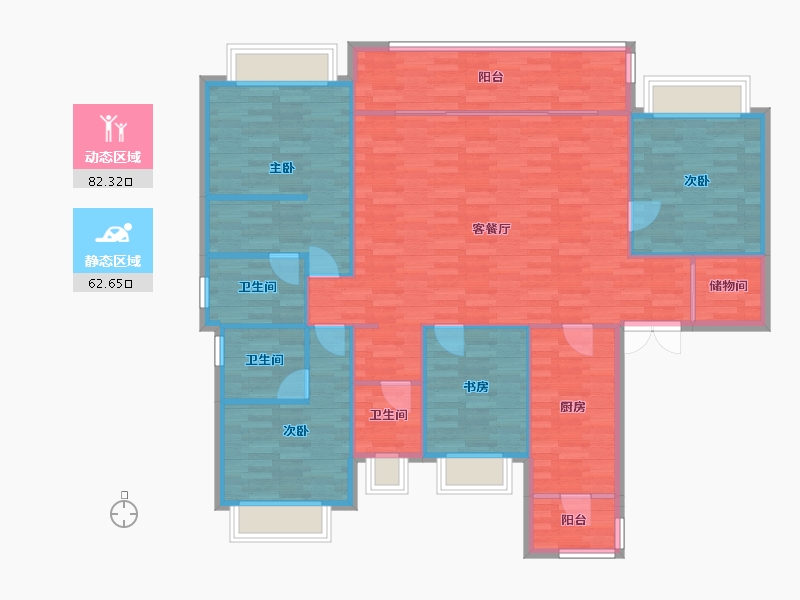 重庆-重庆市-北辰悦来壹号3期5号楼,3期9号楼套内162㎡-132.58-户型库-动静分区