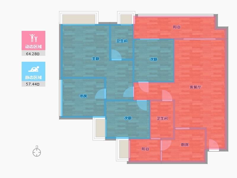 重庆-重庆市-北辰悦来壹号套内138㎡-111.03-户型库-动静分区