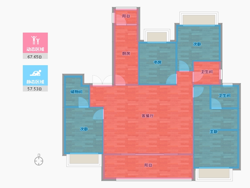 重庆-重庆市-北辰悦来壹号3期5号楼,3期9号楼套内117㎡-114.14-户型库-动静分区