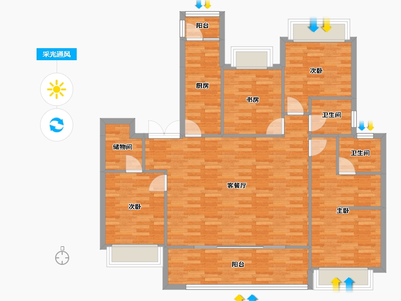 重庆-重庆市-北辰悦来壹号3期5号楼,3期9号楼套内117㎡-114.14-户型库-采光通风