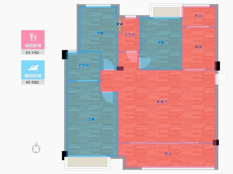 重庆-重庆市-万科金开悦府套内108m²-106.32-户型库-动静分区