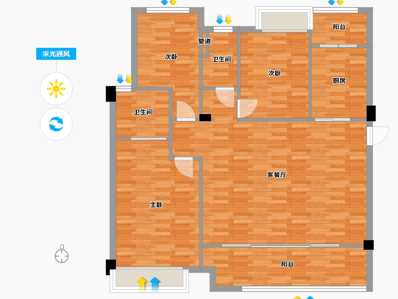 重庆-重庆市-万科金开悦府套内108m²-106.32-户型库-采光通风