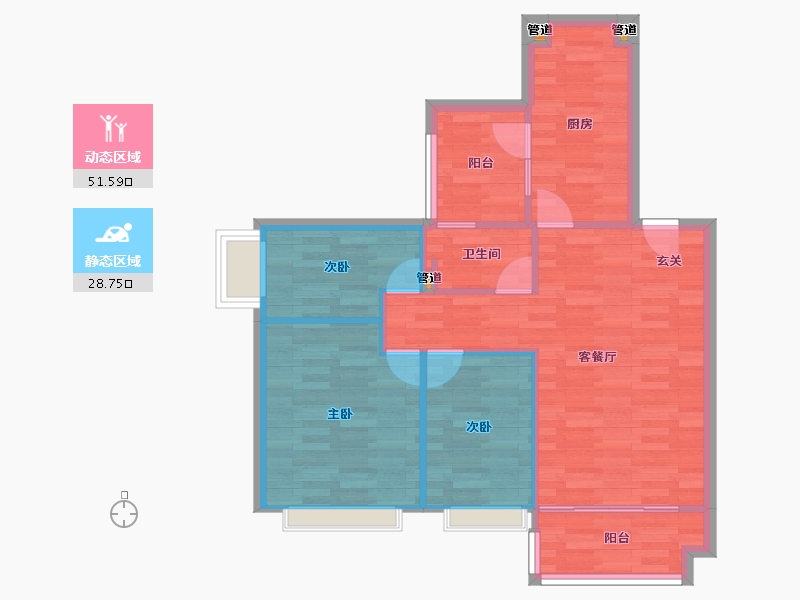 重庆-重庆市-恒大林溪郡19号楼73m²-73.00-户型库-动静分区