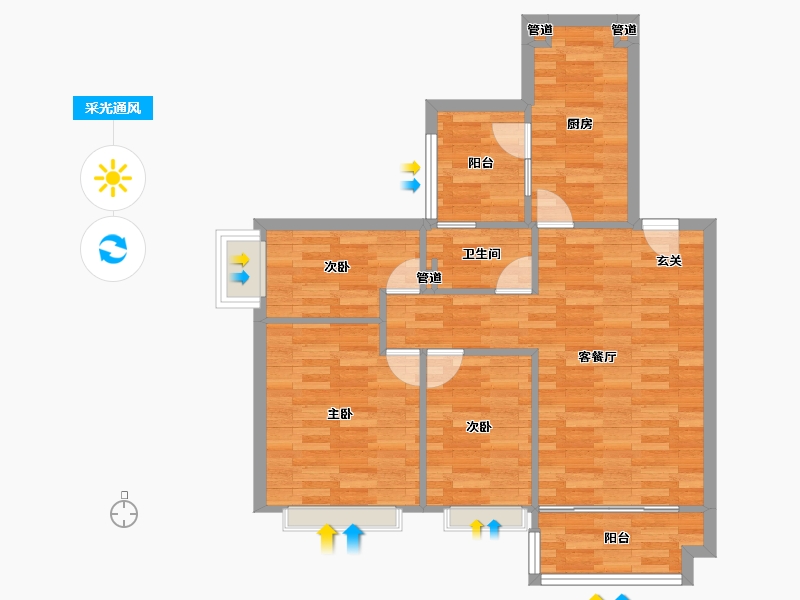 重庆-重庆市-恒大林溪郡19号楼73m²-73.00-户型库-采光通风