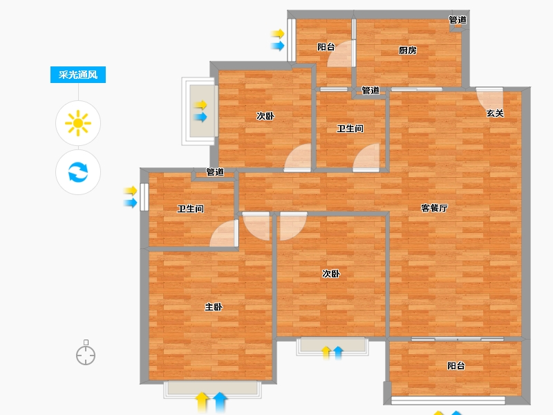 重庆-重庆市-恒大林溪郡28号楼97m²-97.00-户型库-采光通风