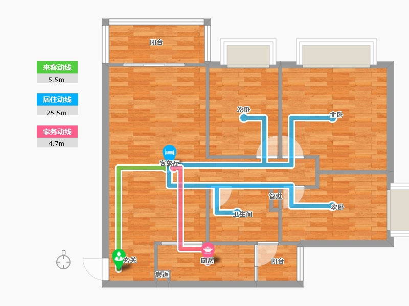 重庆-重庆市-恒大林溪郡A/F户型77m²-77.68-户型库-动静线