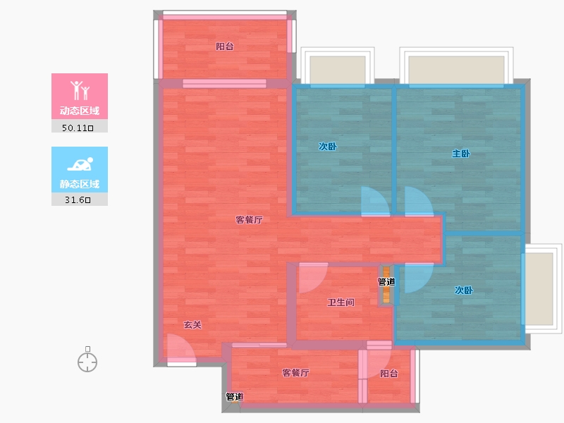 重庆-重庆市-恒大林溪郡19号楼73m²-73.00-户型库-动静分区