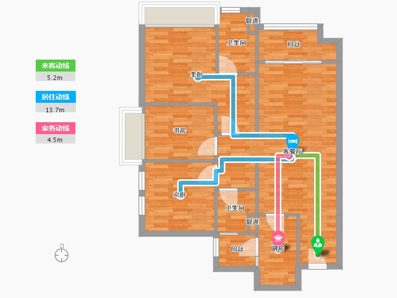 重庆-重庆市-万科金开悦府洋楼5号地块1号楼套内80m²-75.50-户型库-动静线