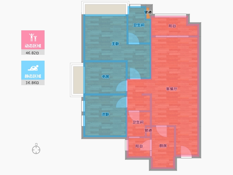 重庆-重庆市-万科金开悦府洋楼5号地块1号楼套内80m²-75.50-户型库-动静分区