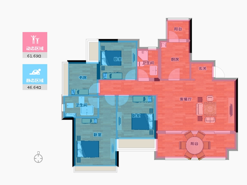 重庆-重庆市-富力白鹭湾9地块1号楼,9地块2号楼120m²-96.31-户型库-动静分区