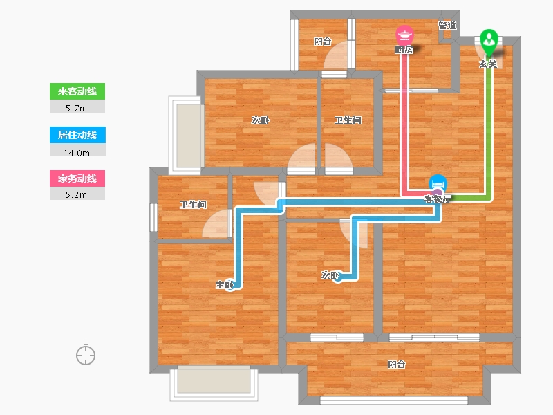 重庆-重庆市-蓝光雍锦湾14号楼,15号楼96m²-96.00-户型库-动静线