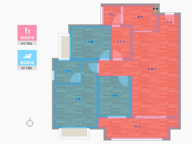 重庆-重庆市-蓝光雍锦湾14号楼,15号楼96m²-96.00-户型库-动静分区