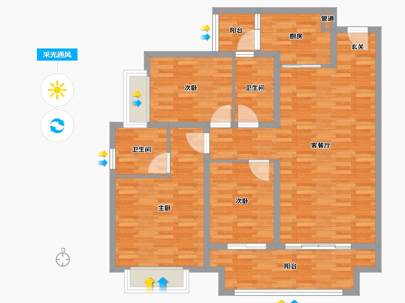 重庆-重庆市-蓝光雍锦湾14号楼,15号楼96m²-96.00-户型库-采光通风