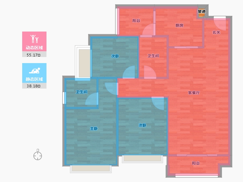 重庆-重庆市-蓝光雍锦湾15号楼,19号楼85m²-85.22-户型库-动静分区