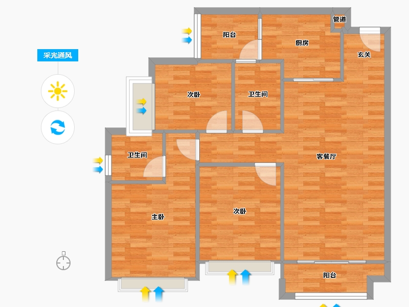 重庆-重庆市-蓝光雍锦湾15号楼,19号楼85m²-85.22-户型库-采光通风