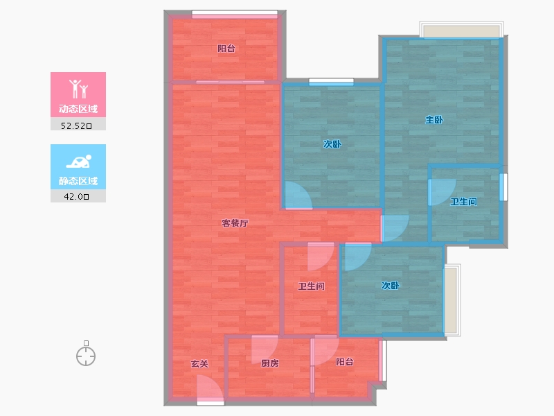 重庆-重庆市-中建御湖壹号御园D17号楼/33号楼,御园D18号楼/32号楼86m²-85.99-户型库-动静分区