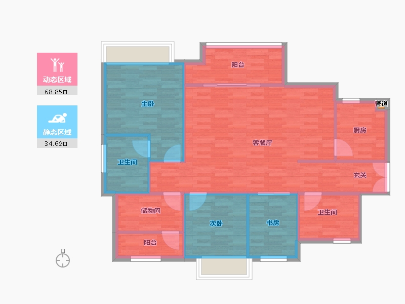 重庆-重庆市-金科博翠府6号楼,7号楼,8号楼118㎡-94.40-户型库-动静分区