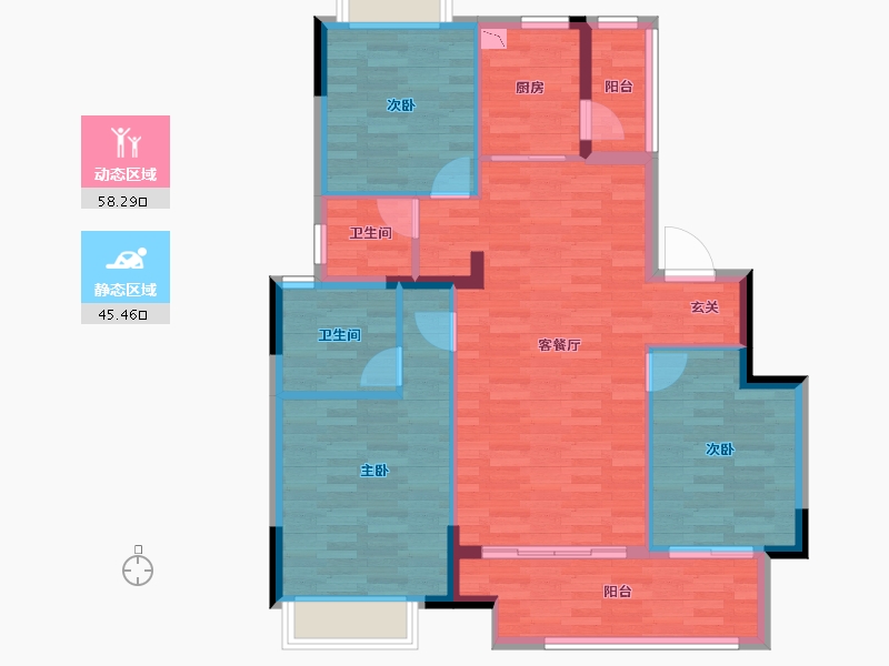 重庆-重庆市-富力白鹭湾2期6号地块5,2期6号地块1。117m²-92.52-户型库-动静分区