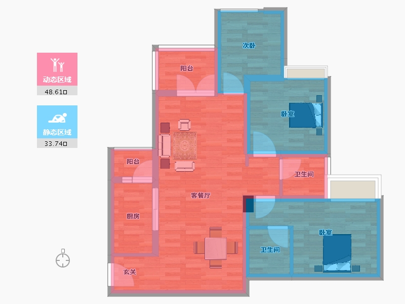 重庆-重庆市-弘阳昕悦府32号楼建面99m²-72.79-户型库-动静分区