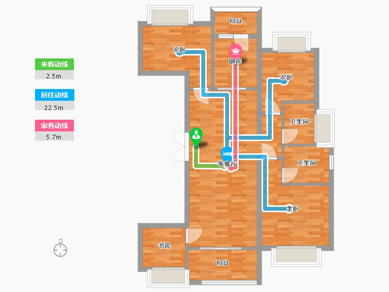 重庆-重庆市-龙湖嘉天下洋房5号楼套内0m2-90.45-户型库-动静线