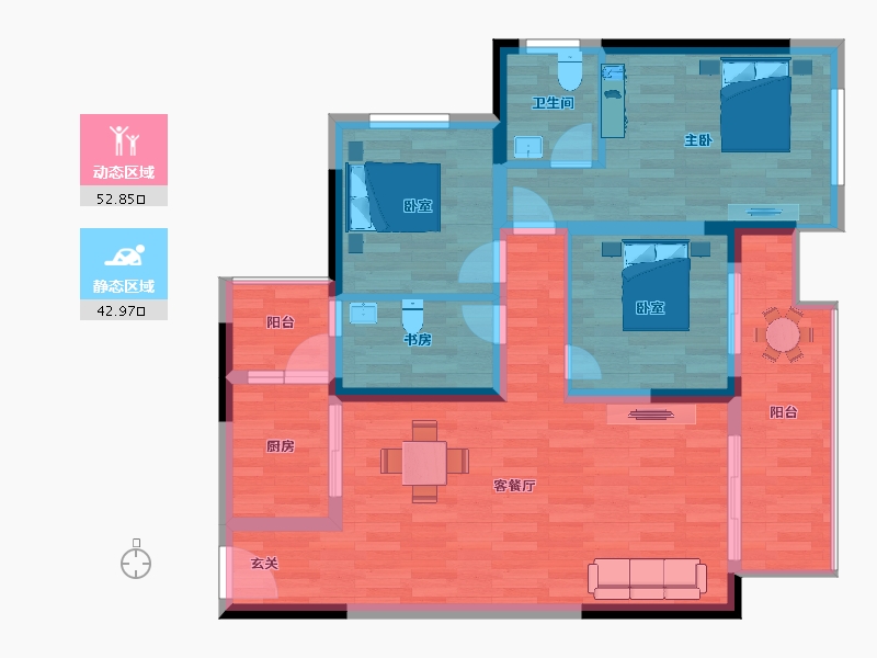 重庆-重庆市-中国铁建香漫溪岸22号楼105.07m²-85.57-户型库-动静分区