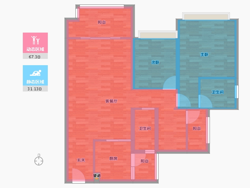 重庆-重庆市-融创公园学府5号楼88m²-88.00-户型库-动静分区