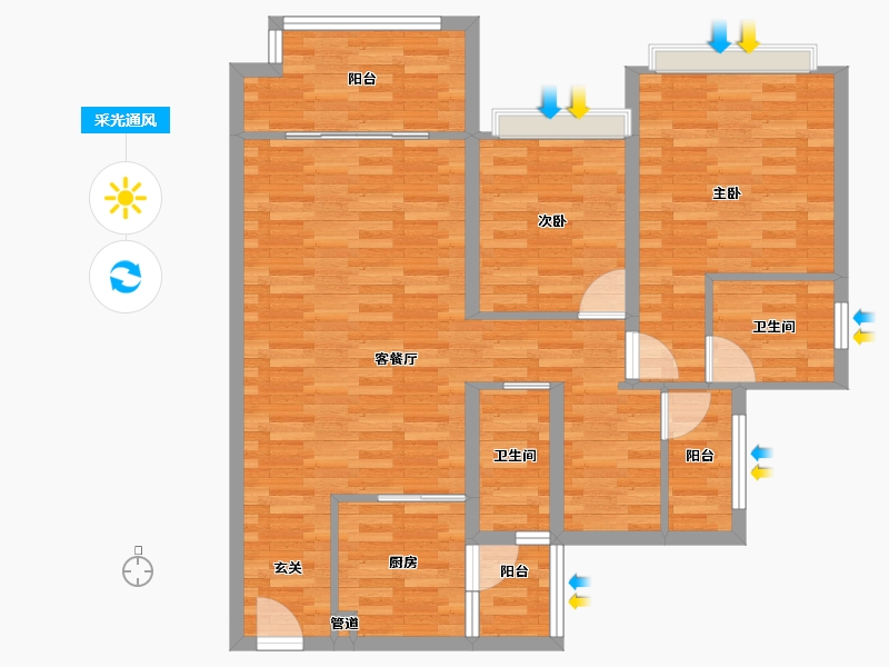 重庆-重庆市-融创公园学府5号楼88m²-88.00-户型库-采光通风