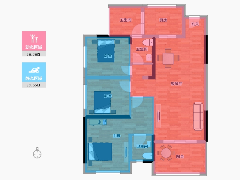 重庆-重庆市-中国铁建香漫溪岸23号楼105.98m²-87.43-户型库-动静分区