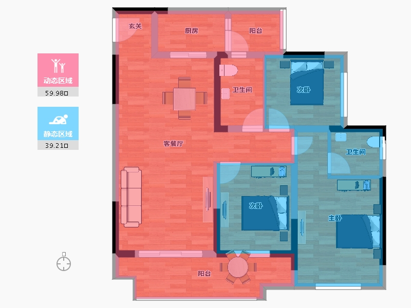 重庆-重庆市-中国铁建香漫溪岸22号楼107.83m²-88.45-户型库-动静分区