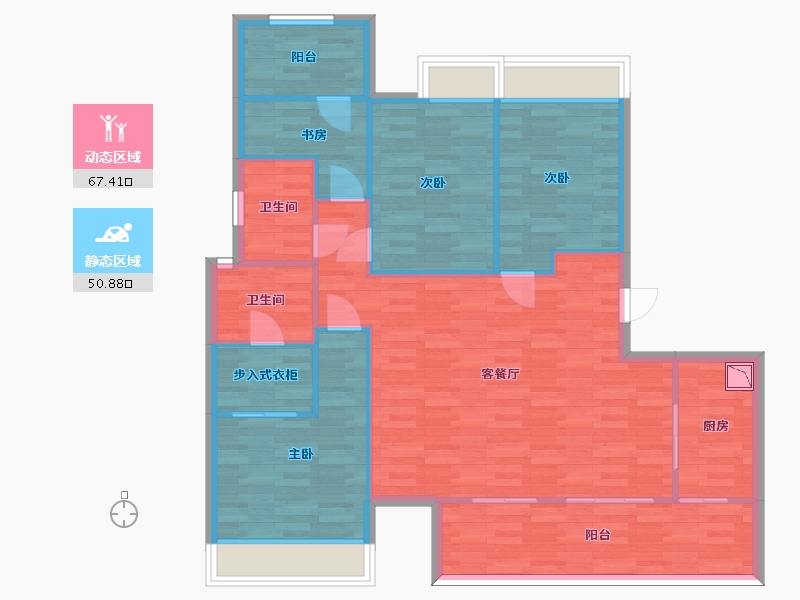 重庆-重庆市-美的荣安公园天下洋房13号楼套内109m2-106.85-户型库-动静分区