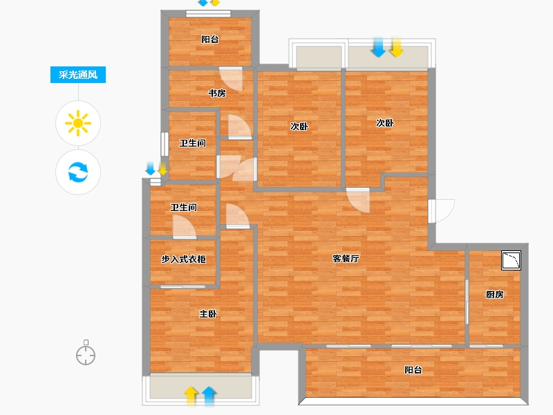 重庆-重庆市-美的荣安公园天下洋房13号楼套内109m2-106.85-户型库-采光通风