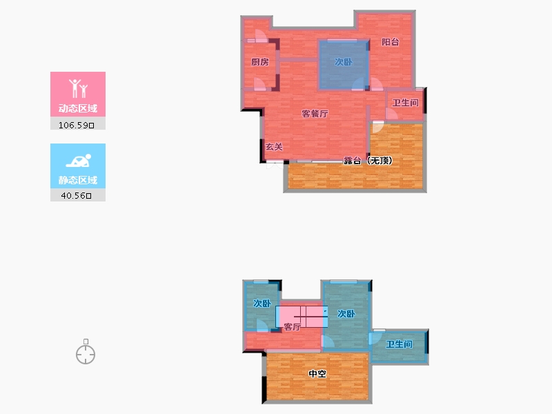 重庆-重庆市-弘阳昕悦府洋房4号楼,洋房7号楼建面140.66m²-165.97-户型库-动静分区