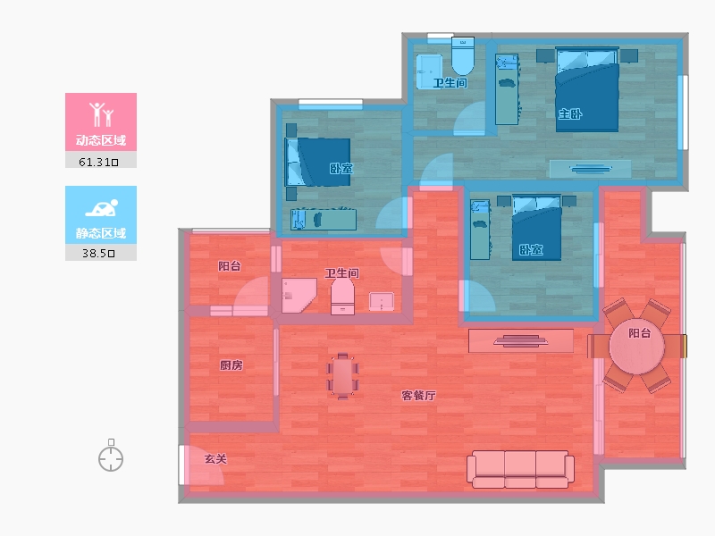 重庆-重庆市-中国铁建香漫溪岸20号楼套内85m²-88.64-户型库-动静分区