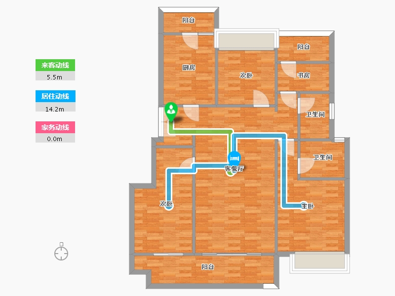 重庆-重庆市-美的荣安公园天下洋房13号楼套内108m2-106.55-户型库-动静线