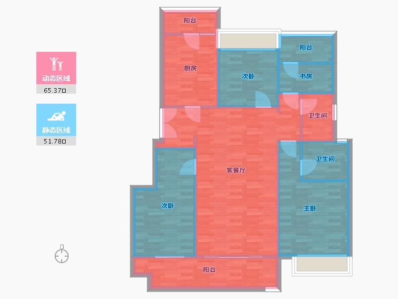 重庆-重庆市-美的荣安公园天下洋房13号楼套内108m2-106.55-户型库-动静分区