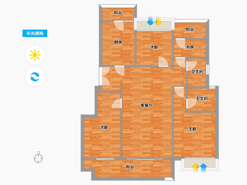 重庆-重庆市-美的荣安公园天下洋房13号楼套内108m2-106.55-户型库-采光通风