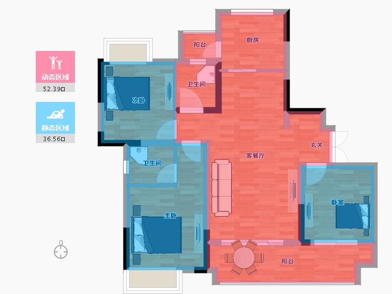 重庆-重庆市-中建湖山印象三期5,洋房22,3号楼110.9㎡-79.30-户型库-动静分区